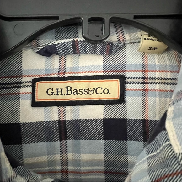 🌼 $5 GH Bass & Co Mens Long Sleeve Blue Plaid Button Down Shirt S/P - Picture 2 of 4